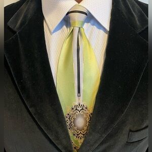 Vintage Franco Di Napoli Silk Designer Tie| Elegant Green and Black Neckwear